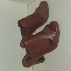 White House Black Market Caylee Brown Leather Heeled Mule Women's Shoes size9.5
